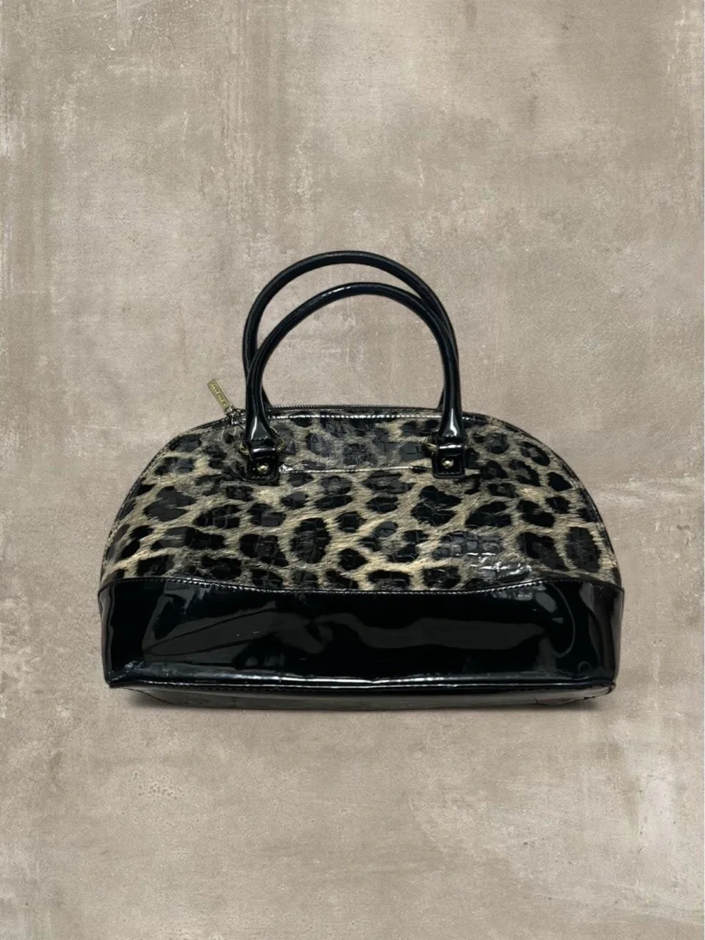 Anne Klein Leopard Print Patent Dome Satchel Bag Y2K Cheetah Purse
